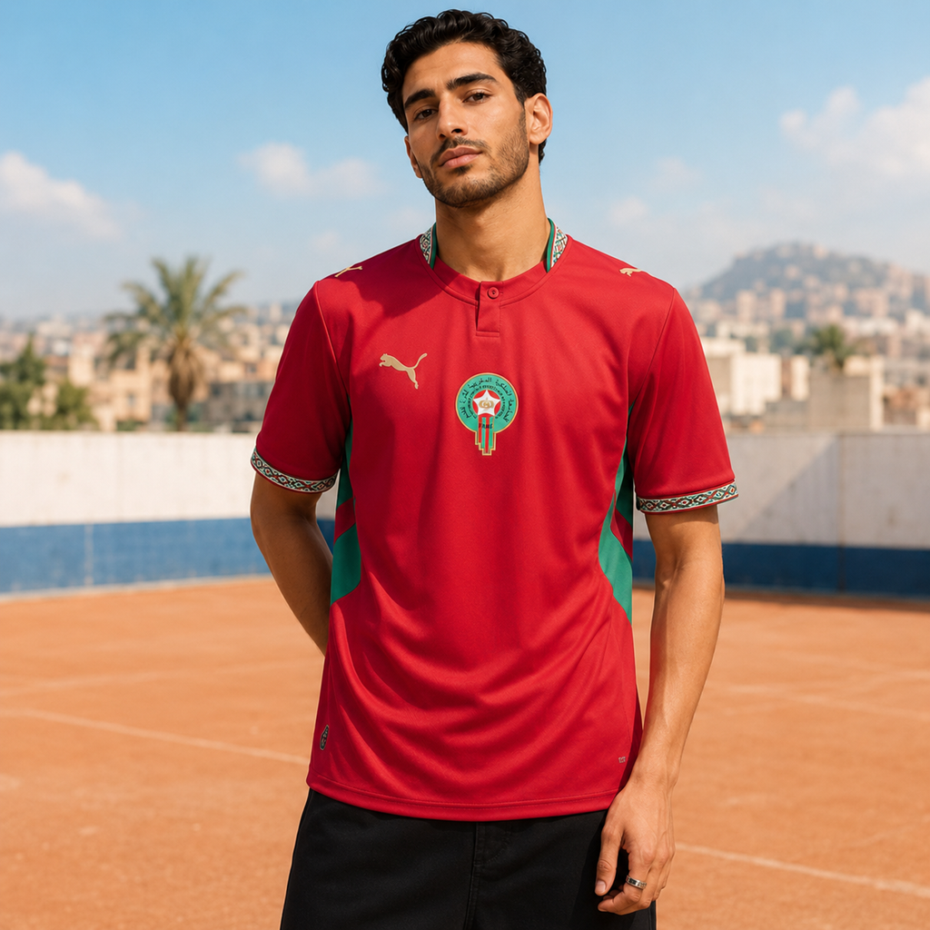 قميص المنتخب المغربي 2026 - نسخة كأس العالم أحمر وأبيض